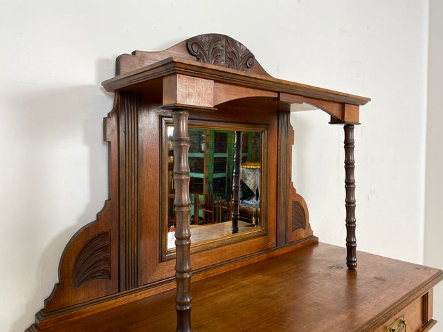 WMK Wunderschöner antiker Schrank aus vollem Holz mit Spiegelaufsatz und edlen Messingbeschlägen # Wäscheschrank Highboard Aufsatzvertiko Vertiko Dielenschrank Gründerzeit Louis Philippe Vintage