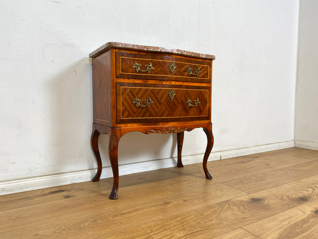 WMK Elegant &amp; very well preserved Scandinavian style furniture chest of drawers in antique style with marble top &amp; brass handles # Chest of drawers, laundry chest, marble chest of drawers, hall chest of drawers, Rococo Baroque Vintage