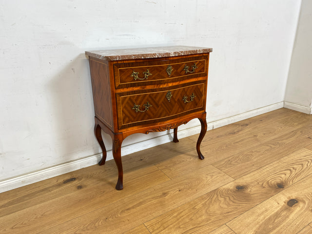 WMK Elegant &amp; very well preserved Scandinavian style furniture chest of drawers in antique style with marble top &amp; brass handles # Chest of drawers, laundry chest, marble chest of drawers, hall chest of drawers, Rococo Baroque Vintage