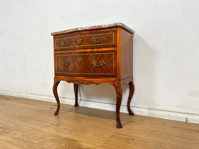 WMK Elegant &amp; very well preserved Scandinavian style furniture chest of drawers in antique style with marble top &amp; brass handles # Chest of drawers, laundry chest, marble chest of drawers, hall chest of drawers, Rococo Baroque Vintage