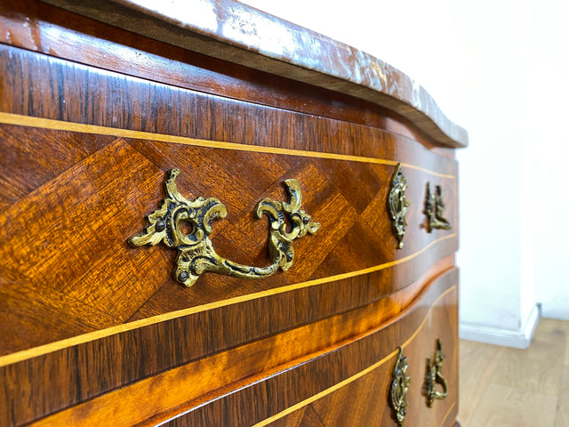 WMK Elegant &amp; very well preserved Scandinavian style furniture chest of drawers in antique style with marble top &amp; brass handles # Chest of drawers, laundry chest, marble chest of drawers, hall chest of drawers, Rococo Baroque Vintage