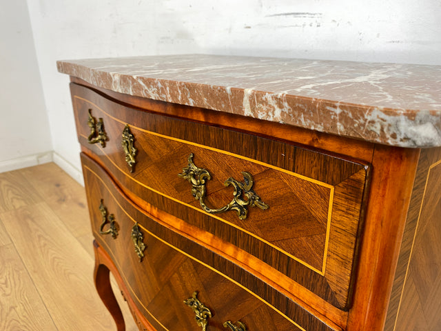 WMK Elegant &amp; very well preserved Scandinavian style furniture chest of drawers in antique style with marble top &amp; brass handles # Chest of drawers, laundry chest, marble chest of drawers, hall chest of drawers, Rococo Baroque Vintage