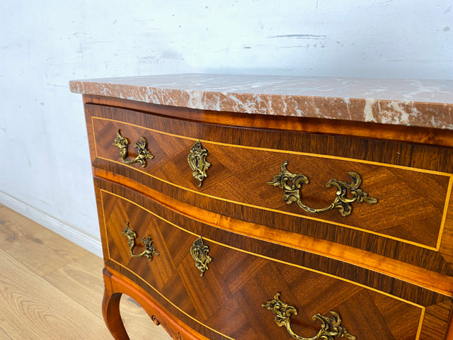 WMK Elegant &amp; very well preserved Scandinavian style furniture chest of drawers in antique style with marble top &amp; brass handles # Chest of drawers, laundry chest, marble chest of drawers, hall chest of drawers, Rococo Baroque Vintage