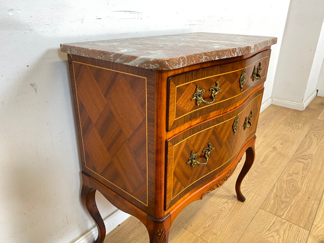 WMK Elegant &amp; very well preserved Scandinavian style furniture chest of drawers in antique style with marble top &amp; brass handles # Chest of drawers, laundry chest, marble chest of drawers, hall chest of drawers, Rococo Baroque Vintage