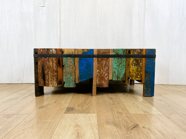 Boatwood by WMK # Einzigartiger Couchtisch (100x60cm) aus altem Bootsholz, ein handgefertigtes Unikat aus massivem Teakholz # Wohnzimmertisch Coffee Table Podest Kunstwerk Art Upcycling Treibholz