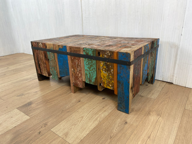 Boatwood by WMK # Einzigartiger Couchtisch (100x60cm) aus altem Bootsholz, ein handgefertigtes Unikat aus massivem Teakholz # Wohnzimmertisch Coffee Table Podest Kunstwerk Art Upcycling Treibholz