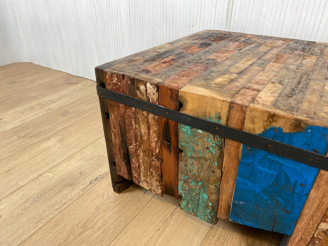 Boatwood by WMK # Einzigartiger Couchtisch (100x60cm) aus altem Bootsholz, ein handgefertigtes Unikat aus massivem Teakholz # Wohnzimmertisch Coffee Table Podest Kunstwerk Art Upcycling Treibholz