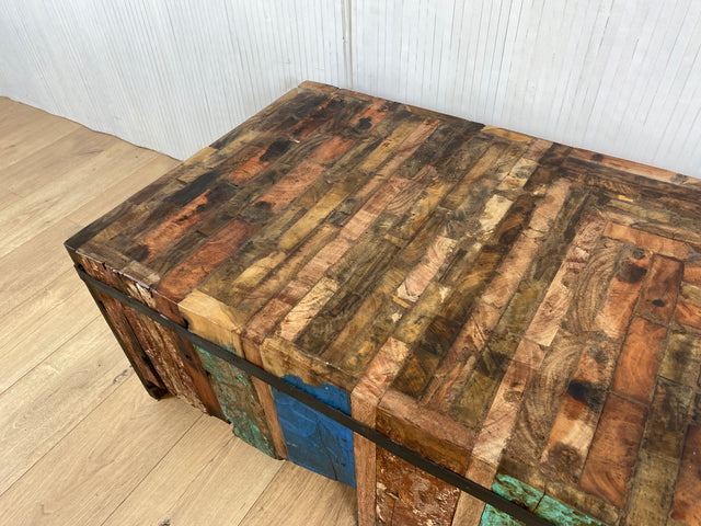 Boatwood by WMK # Einzigartiger Couchtisch (100x60cm) aus altem Bootsholz, ein handgefertigtes Unikat aus massivem Teakholz # Wohnzimmertisch Coffee Table Podest Kunstwerk Art Upcycling Treibholz