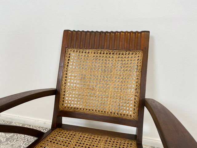 WMK Set aus 2 besonders schönen & raren Burmesischen Mid-Century Teak & Rohrgeflecht Sessel mit passendem Couchtisch # Easychair Relaxchair Lesesessel Stühle Rattansessel Designer Gartenmöbel Vintage