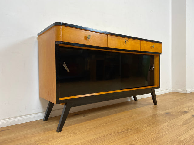 WMK Formschönes, sehr geräumiges und gut erhaltenes Mid-Century Sideboard mit Schubladen & konischen Füßen # Schrank Kommode TV-Bank Fernsehkommode TV-Board Anrichte Retro 50er 60er Vintage Rockabilly