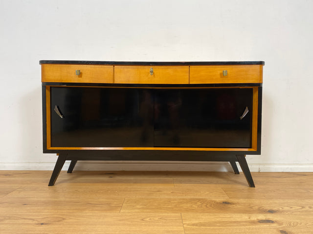 WMK Formschönes, sehr geräumiges und gut erhaltenes Mid-Century Sideboard mit Schubladen & konischen Füßen # Schrank Kommode TV-Bank Fernsehkommode TV-Board Anrichte Retro 50er 60er Vintage Rockabilly