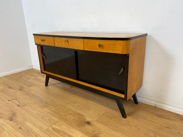 WMK Formschönes, sehr geräumiges und gut erhaltenes Mid-Century Sideboard mit Schubladen & konischen Füßen # Schrank Kommode TV-Bank Fernsehkommode TV-Board Anrichte Retro 50er 60er Vintage Rockabilly