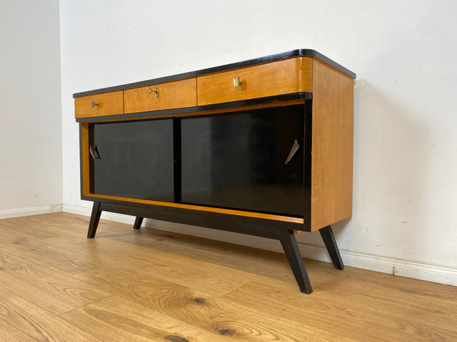 WMK Formschönes, sehr geräumiges und gut erhaltenes Mid-Century Sideboard mit Schubladen & konischen Füßen # Schrank Kommode TV-Bank Fernsehkommode TV-Board Anrichte Retro 50er 60er Vintage Rockabilly