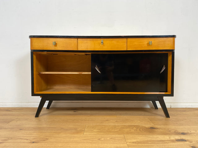 WMK Formschönes, sehr geräumiges und gut erhaltenes Mid-Century Sideboard mit Schubladen & konischen Füßen # Schrank Kommode TV-Bank Fernsehkommode TV-Board Anrichte Retro 50er 60er Vintage Rockabilly