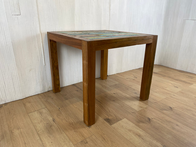 Boatwood by WMK # Besonders schöner kleiner Esstisch (90x90cm) aus altem Bootsholz, ein handgefertigtes Unikat aus massivem Teakholz # Tisch Esszimmertisch Holztisch Küchentisch Gastro Dinning Table