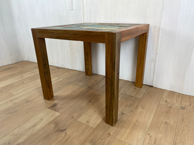 Boatwood by WMK # Besonders schöner kleiner Esstisch (90x90cm) aus altem Bootsholz, ein handgefertigtes Unikat aus massivem Teakholz # Tisch Esszimmertisch Holztisch Küchentisch Gastro Dinning Table