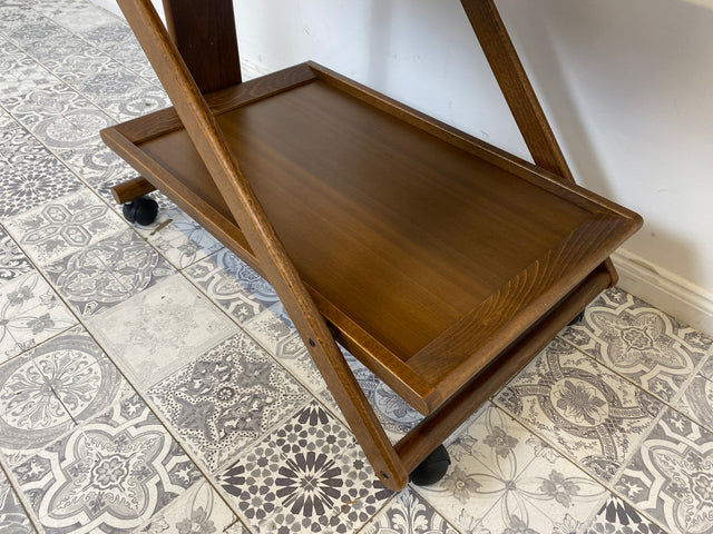 WMK Beautifully designed and very well preserved mid-century serving trolley made of walnut on wheels with practical shelf # Tea trolley serving table side table coffee table bar trolley side table vintage retro