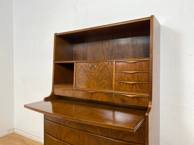 WMK Stilvoller & hochwertiger skandinavischer Sekretär aus vollem Holz mit ausziehbarer Schreibplatte # Schreibschrank Highboard Schreibtisch Desk Kommode Schrank Schubladenkommode Vintage Mid-Century