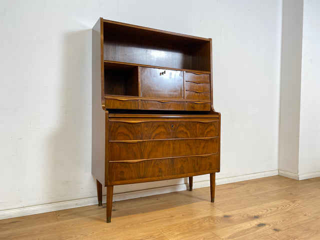 WMK Stilvoller & hochwertiger skandinavischer Sekretär aus vollem Holz mit ausziehbarer Schreibplatte # Schreibschrank Highboard Schreibtisch Desk Kommode Schrank Schubladenkommode Vintage Mid-Century