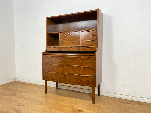 WMK Stilvoller & hochwertiger skandinavischer Sekretär aus vollem Holz mit ausziehbarer Schreibplatte # Schreibschrank Highboard Schreibtisch Desk Kommode Schrank Schubladenkommode Vintage Mid-Century