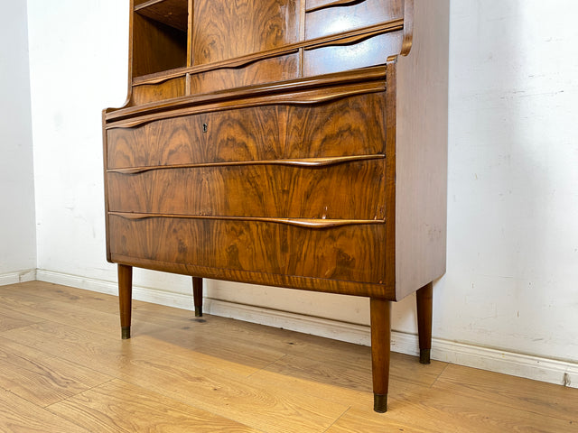 WMK Stilvoller & hochwertiger skandinavischer Sekretär aus vollem Holz mit ausziehbarer Schreibplatte # Schreibschrank Highboard Schreibtisch Desk Kommode Schrank Schubladenkommode Vintage Mid-Century