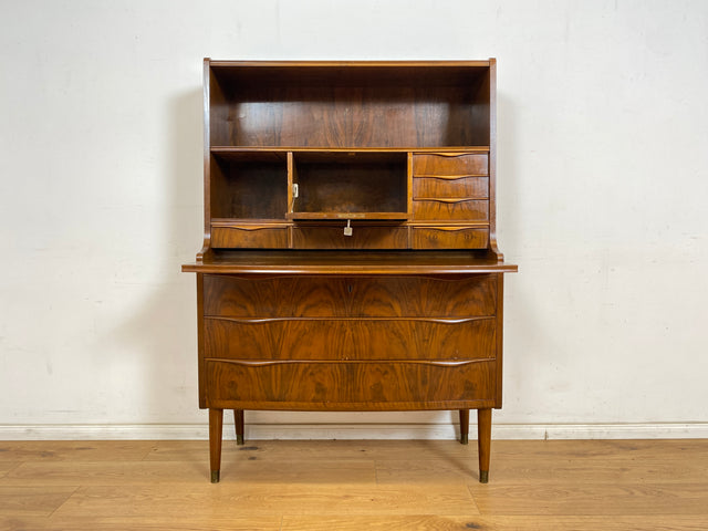 WMK Stilvoller & hochwertiger skandinavischer Sekretär aus vollem Holz mit ausziehbarer Schreibplatte # Schreibschrank Highboard Schreibtisch Desk Kommode Schrank Schubladenkommode Vintage Mid-Century