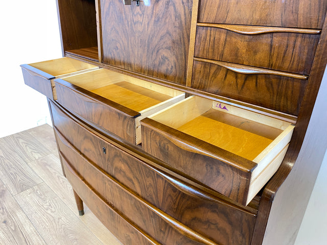 WMK Stilvoller & hochwertiger skandinavischer Sekretär aus vollem Holz mit ausziehbarer Schreibplatte # Schreibschrank Highboard Schreibtisch Desk Kommode Schrank Schubladenkommode Vintage Mid-Century