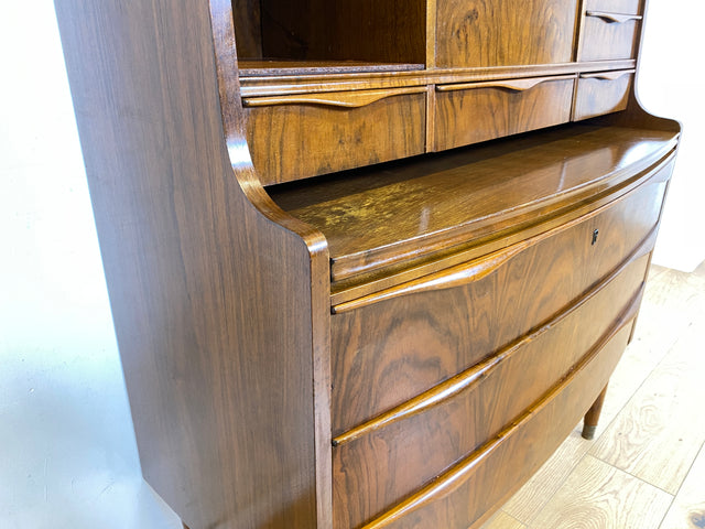 WMK Stilvoller & hochwertiger skandinavischer Sekretär aus vollem Holz mit ausziehbarer Schreibplatte # Schreibschrank Highboard Schreibtisch Desk Kommode Schrank Schubladenkommode Vintage Mid-Century