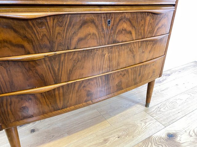 WMK Stilvoller & hochwertiger skandinavischer Sekretär aus vollem Holz mit ausziehbarer Schreibplatte # Schreibschrank Highboard Schreibtisch Desk Kommode Schrank Schubladenkommode Vintage Mid-Century