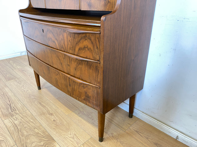 WMK Stilvoller & hochwertiger skandinavischer Sekretär aus vollem Holz mit ausziehbarer Schreibplatte # Schreibschrank Highboard Schreibtisch Desk Kommode Schrank Schubladenkommode Vintage Mid-Century