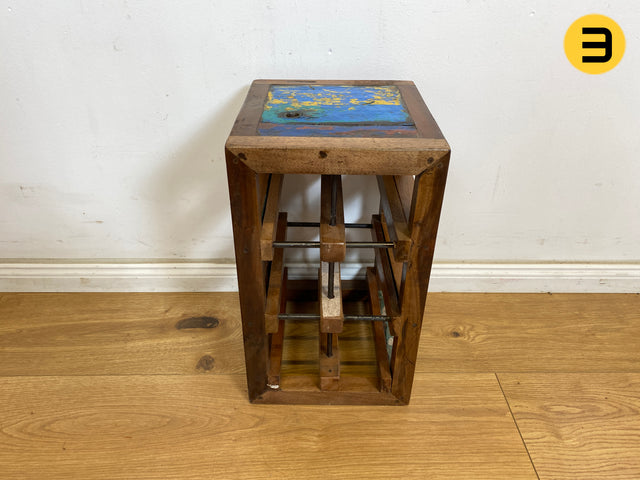 WMK 1/6 Unique wine rack for 6 bottles made of old boat wood, a handmade unique piece made of solid teak # Wine box bottle rack side table storage stool flower table wine rack teak