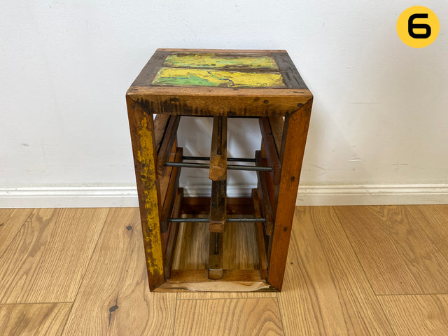 WMK 1/6 Unique wine rack for 6 bottles made of old boat wood, a handmade unique piece made of solid teak # Wine box bottle rack side table storage stool flower table wine rack teak