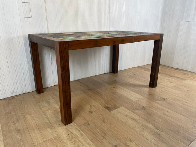 Boatwood by WMK # Besonders schöner Esstisch (150x90cm) aus altem Bootsholz, ein handgefertigtes Unikat aus massivem Teakholz # Tisch Esszimmertisch Küchentisch Holztisch Gastro Dinning Table Loft