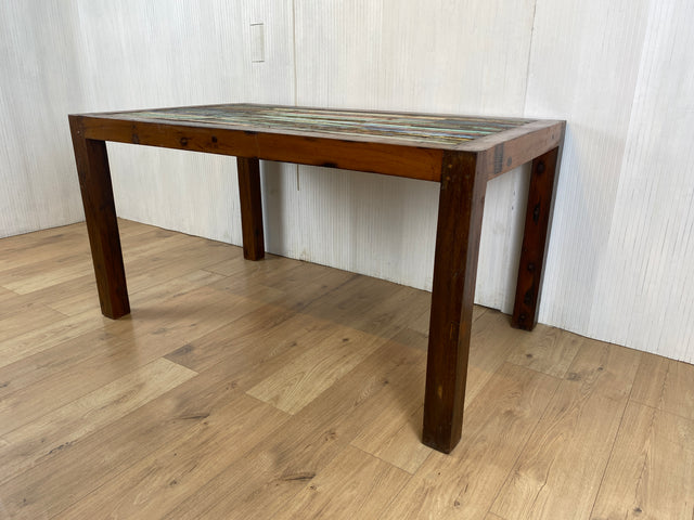 Boatwood by WMK # Besonders schöner Esstisch (150x90cm) aus altem Bootsholz, ein handgefertigtes Unikat aus massivem Teakholz # Tisch Esszimmertisch Küchentisch Holztisch Gastro Dinning Table Loft