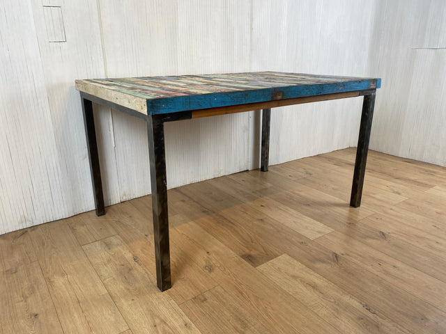 Boatwood by WMK # Wunderschöner Esstisch (140x90cm), ein aus altem Bootsholz handgefertigtes Unikat, Patchwork Teakholz auf Metallgestell # Tisch Esszimmertisch Küchentisch Holztisch Dinning Table