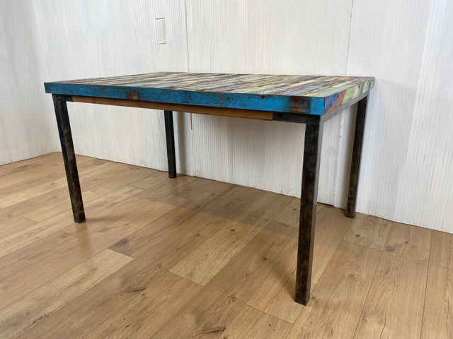 Boatwood by WMK # Wunderschöner Esstisch (140x90cm), ein aus altem Bootsholz handgefertigtes Unikat, Patchwork Teakholz auf Metallgestell # Tisch Esszimmertisch Küchentisch Holztisch Dinning Table