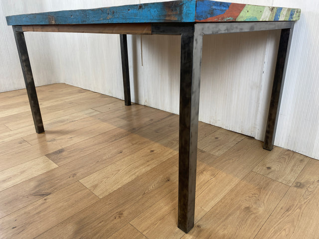 Boatwood by WMK # Wunderschöner Esstisch (140x90cm), ein aus altem Bootsholz handgefertigtes Unikat, Patchwork Teakholz auf Metallgestell # Tisch Esszimmertisch Küchentisch Holztisch Dinning Table