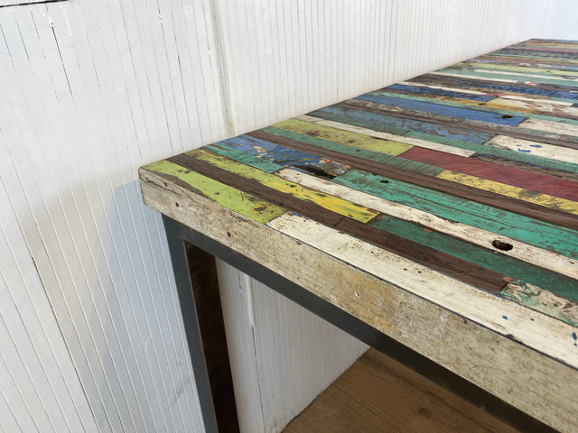 Boatwood by WMK # Wunderschöner Esstisch (140x90cm), ein aus altem Bootsholz handgefertigtes Unikat, Patchwork Teakholz auf Metallgestell # Tisch Esszimmertisch Küchentisch Holztisch Dinning Table