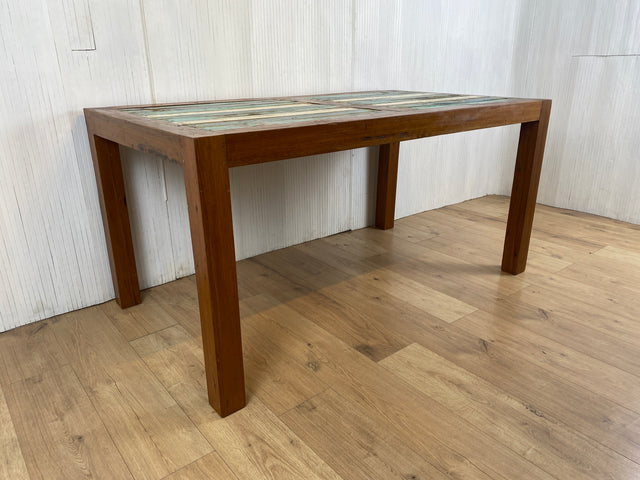 Boatwood by WMK # Schöner und nachhaltiger Esstisch (160x90cm) aus altem Bootsholz, ein handgefertigtes Unikat aus massivem Teakholz # Holztisch Tisch Küchentisch Esszimmertisch Gastro Dinning Table