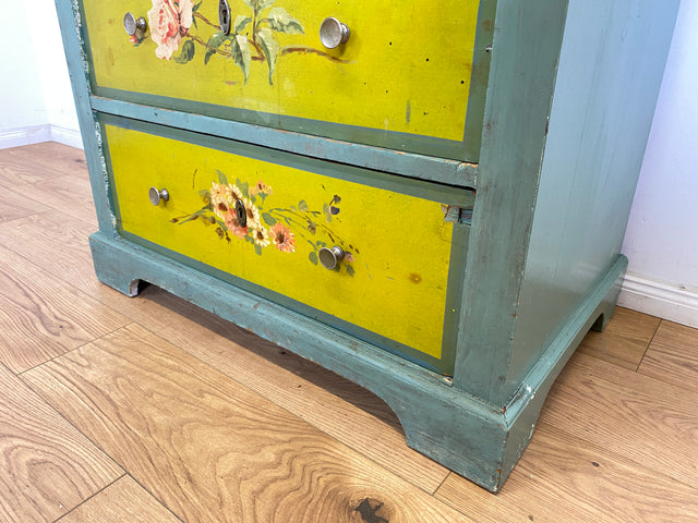 WMK Particularly beautiful antique mirror chest of drawers made of solid wood with marble top and floral hand painting # Dressing table, dressing table, marble chest of drawers, laundry chest, Art Nouveau, Vintage