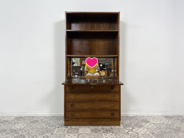 WMK Stilvolles und sehr gut erhaltenes skandinavisches Highboard im Palisander mit verspiegeltem Barfach & Schubladen # Schrank Barschrank Barkommode Kommode Sideboard Rosewood Danish Design Vintage