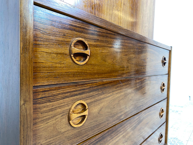 WMK Stilvolles und sehr gut erhaltenes skandinavisches Highboard im Palisander mit verspiegeltem Barfach & Schubladen # Schrank Barschrank Barkommode Kommode Sideboard Rosewood Danish Design Vintage