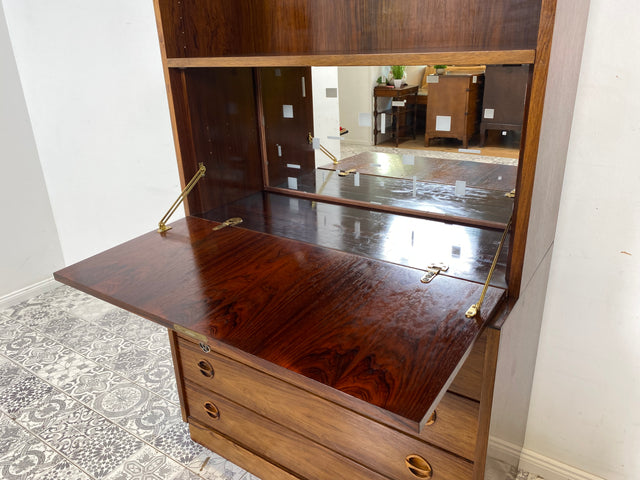 WMK Stilvolles und sehr gut erhaltenes skandinavisches Highboard im Palisander mit verspiegeltem Barfach & Schubladen # Schrank Barschrank Barkommode Kommode Sideboard Rosewood Danish Design Vintage