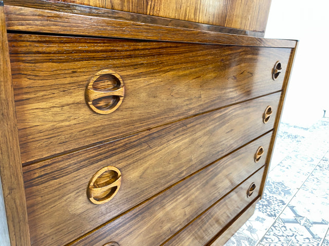 WMK Stilvolles und sehr gut erhaltenes skandinavisches Highboard im Palisander mit verspiegeltem Barfach & Schubladen # Schrank Barschrank Barkommode Kommode Sideboard Rosewood Danish Design Vintage