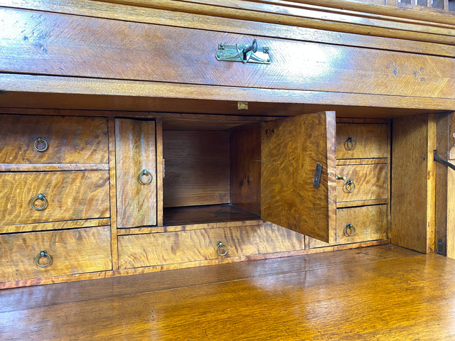 WMK Wunderschöner skandinavischer antiker Schreibschrank aus massivem Eichenholz mit fester Schreibklappe & Schubladen # Sekretär Schrank Schubladenkommode Schreibtisch Highboard Biedermeier Vintage