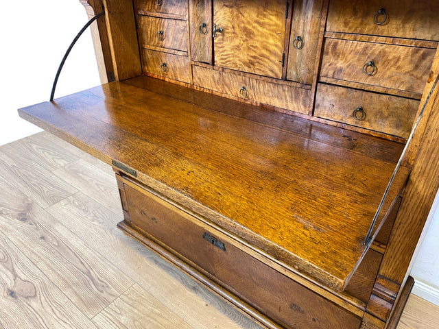 WMK Wunderschöner skandinavischer antiker Schreibschrank aus massivem Eichenholz mit fester Schreibklappe & Schubladen # Sekretär Schrank Schubladenkommode Schreibtisch Highboard Biedermeier Vintage