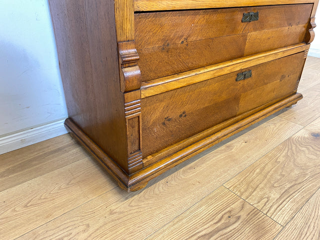 WMK Wunderschöner skandinavischer antiker Schreibschrank aus massivem Eichenholz mit fester Schreibklappe & Schubladen # Sekretär Schrank Schubladenkommode Schreibtisch Highboard Biedermeier Vintage