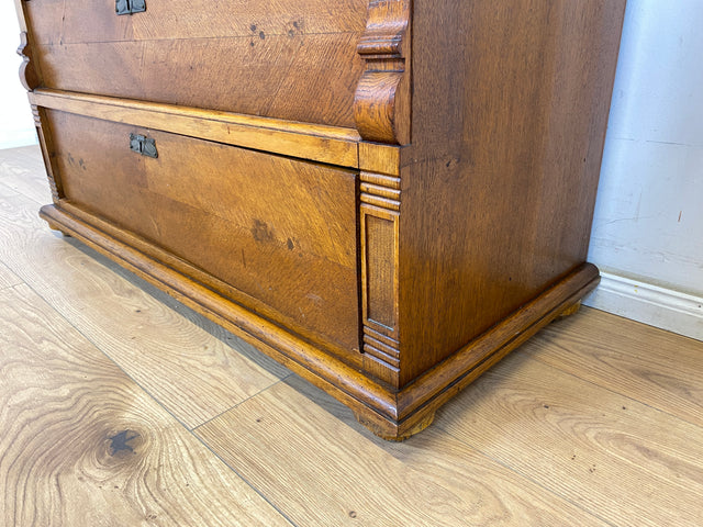 WMK Wunderschöner skandinavischer antiker Schreibschrank aus massivem Eichenholz mit fester Schreibklappe & Schubladen # Sekretär Schrank Schubladenkommode Schreibtisch Highboard Biedermeier Vintage