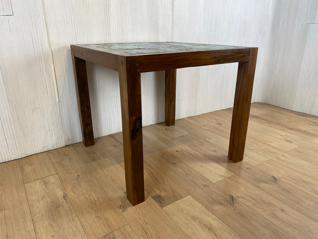 Boatwood by WMK # Schöner kleiner Esstisch 90x90cm aus altem Bootsholz, ein handgefertigtes Unikat aus massivem Teakholz # Mosaik Tisch Esszimmertisch Küchentisch Holztisch Gastro Dinning Table Loft