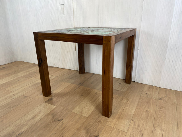 Boatwood by WMK # Schöner kleiner Esstisch 90x90cm aus altem Bootsholz, ein handgefertigtes Unikat aus massivem Teakholz # Mosaik Tisch Esszimmertisch Küchentisch Holztisch Gastro Dinning Table Loft